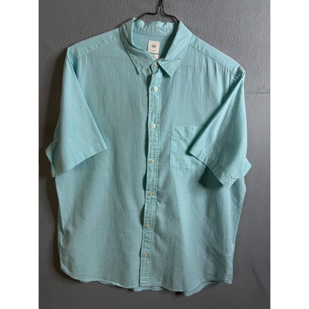 H&M Button Up Men's Large Short Sleeve Shirt Casual Regular Fit